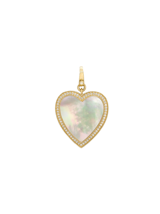 14k Yellow Gold Diamond/Mother of Pearl Heart Lobster Clasp Charm