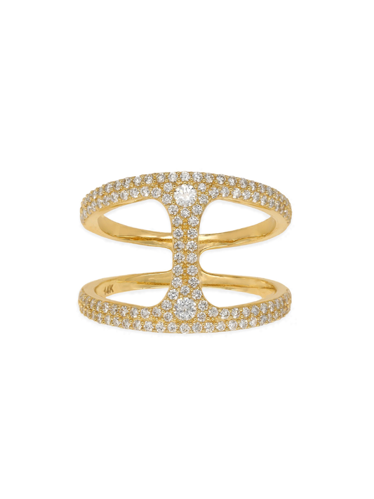 14k Yellow Gold Diamond Saddle Ring