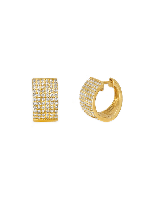14k Yellow Gold Diamond Pave 6 Row Huggie Earrings
