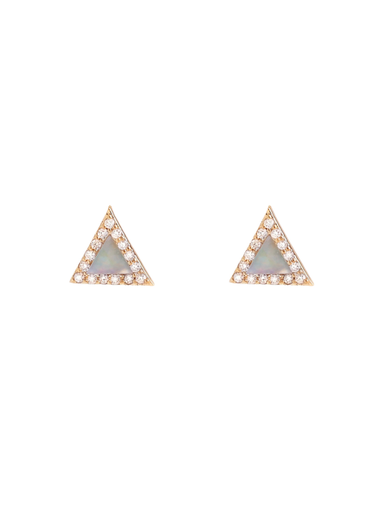 14k Yellow Gold Diamond Mother of Pearl Triangle Earrings