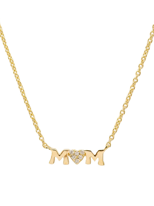 14k Yellow Gold Diamond Mom Necklace