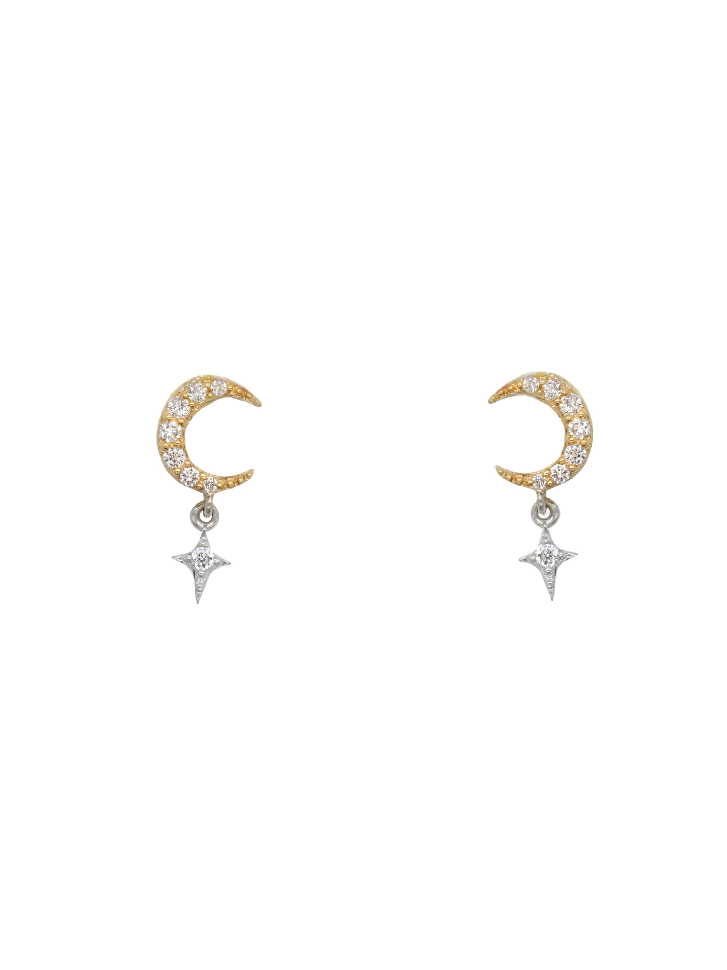 14k Yellow Gold Diamond Moon and Star Earrings