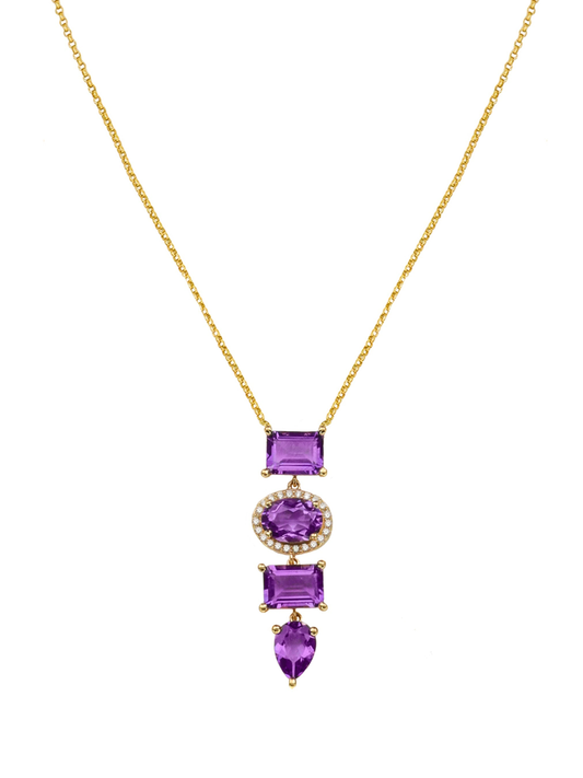 14k Yellow Gold Diamond/Amethyst Drop Necklace