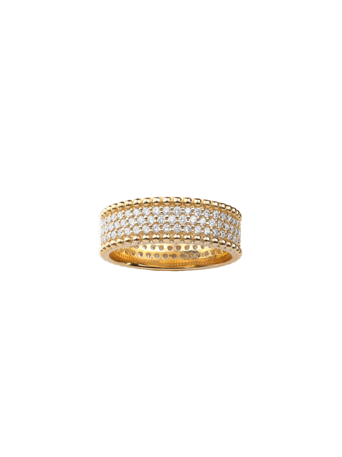 14k Yellow Gold Diamond Pave Beaded Ring