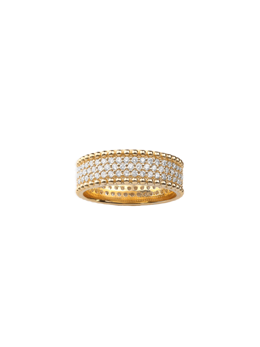 14k Yellow Gold Diamond Pave Beaded Ring