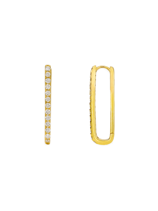 14k Yellow Gold Diamond Paperclip Hoop Earrings