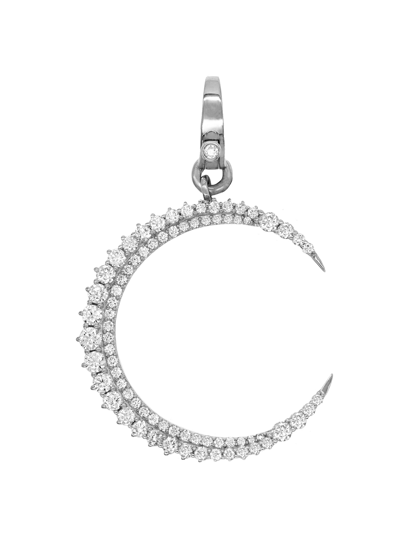 14k White Gold Diamond Large Crescent Moon Lobster Clasp Charm