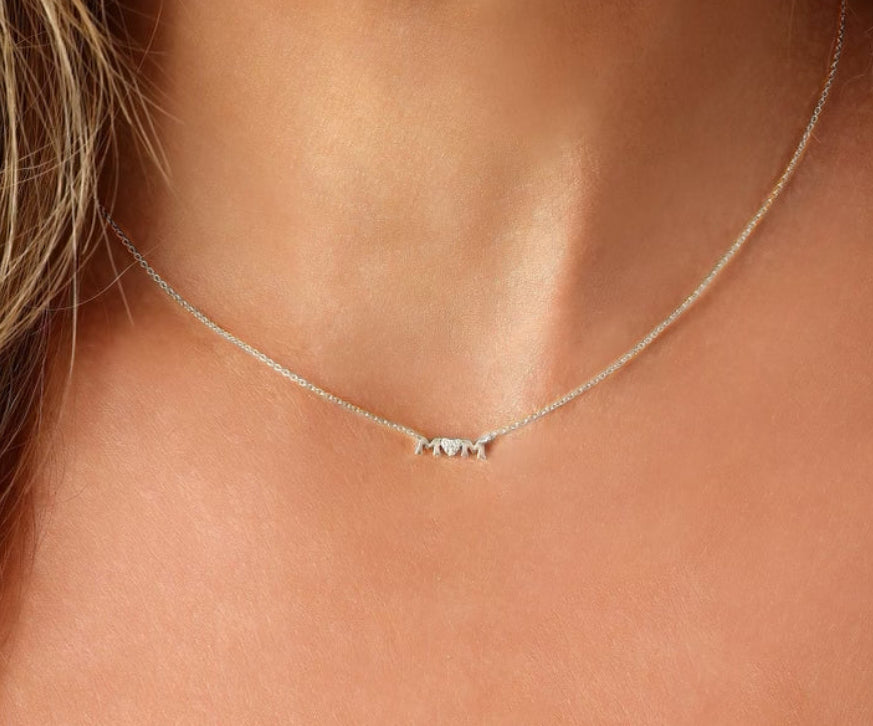 14k White Gold Diamond Mom Necklace