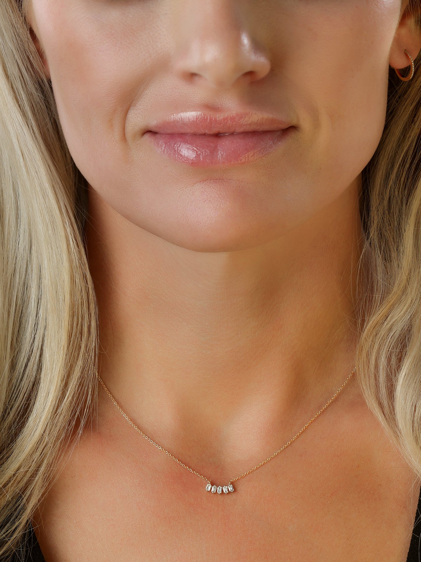 14k Yellow Gold Baguette Diamond Bar Necklace