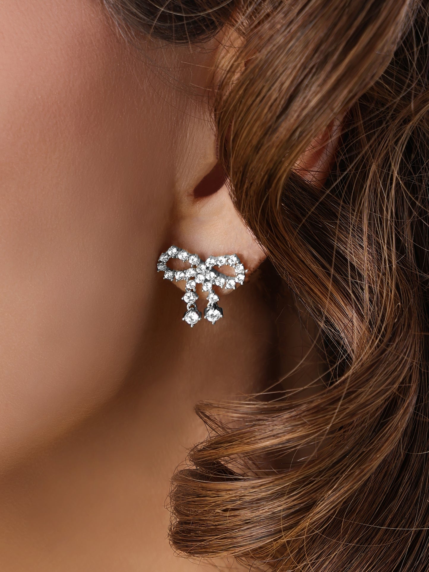 14k White Gold Diamond Bow Earrings