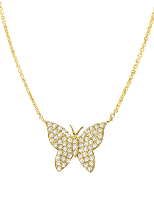 14k Yellow Gold Diamond Small Butterfly Necklace