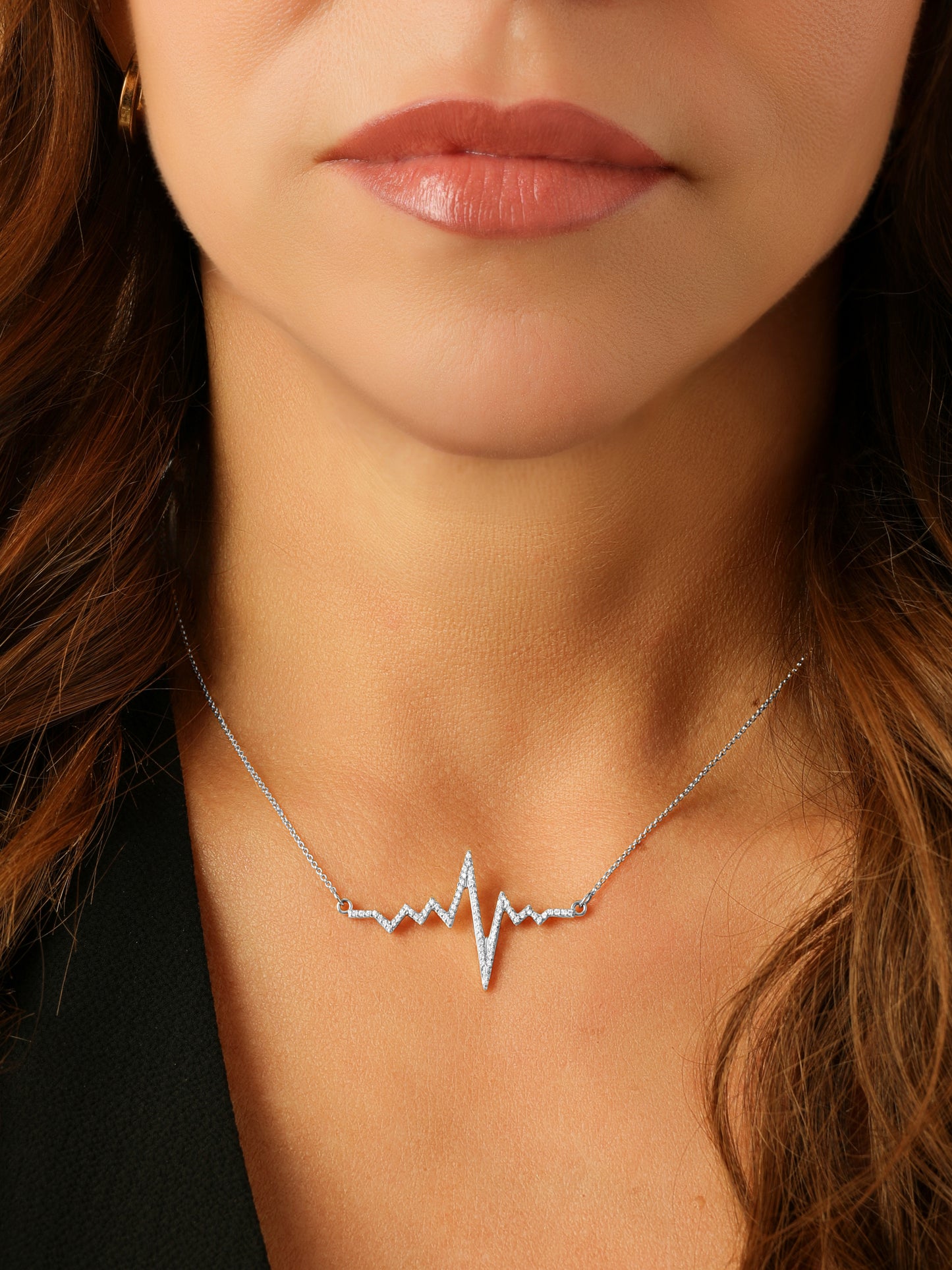 14k White Gold Diamond Heartbeat Necklace