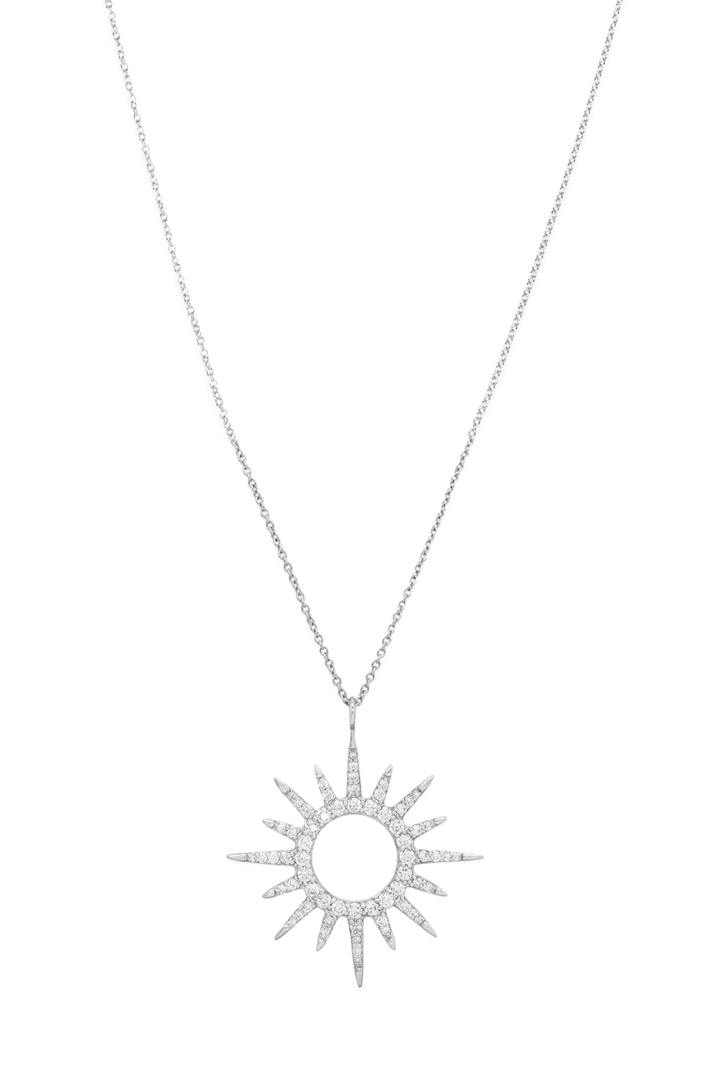 14k White Gold Diamond Sunburst Necklace