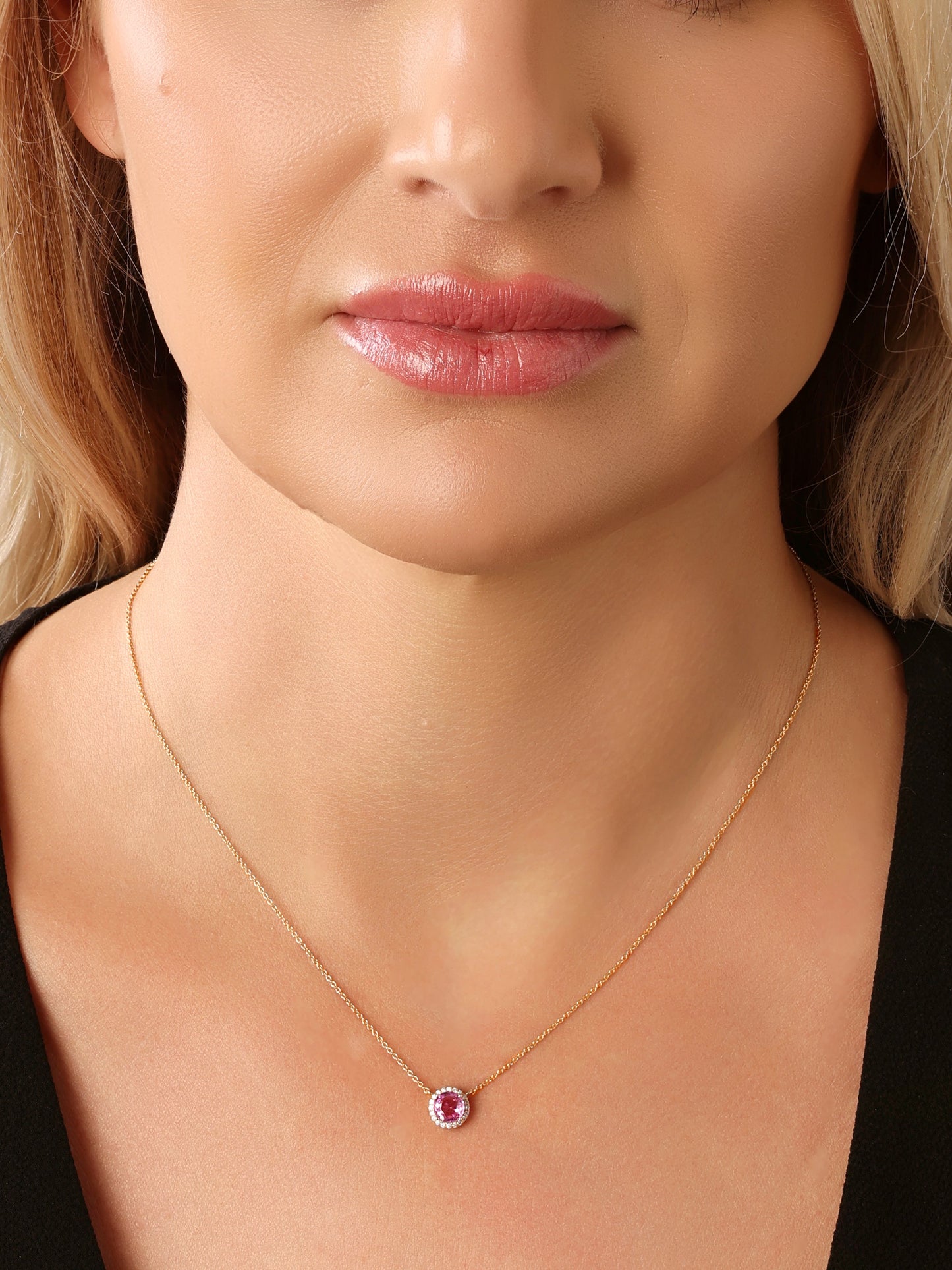 14k Yellow Gold Pink Sapphire/Diamond Necklace