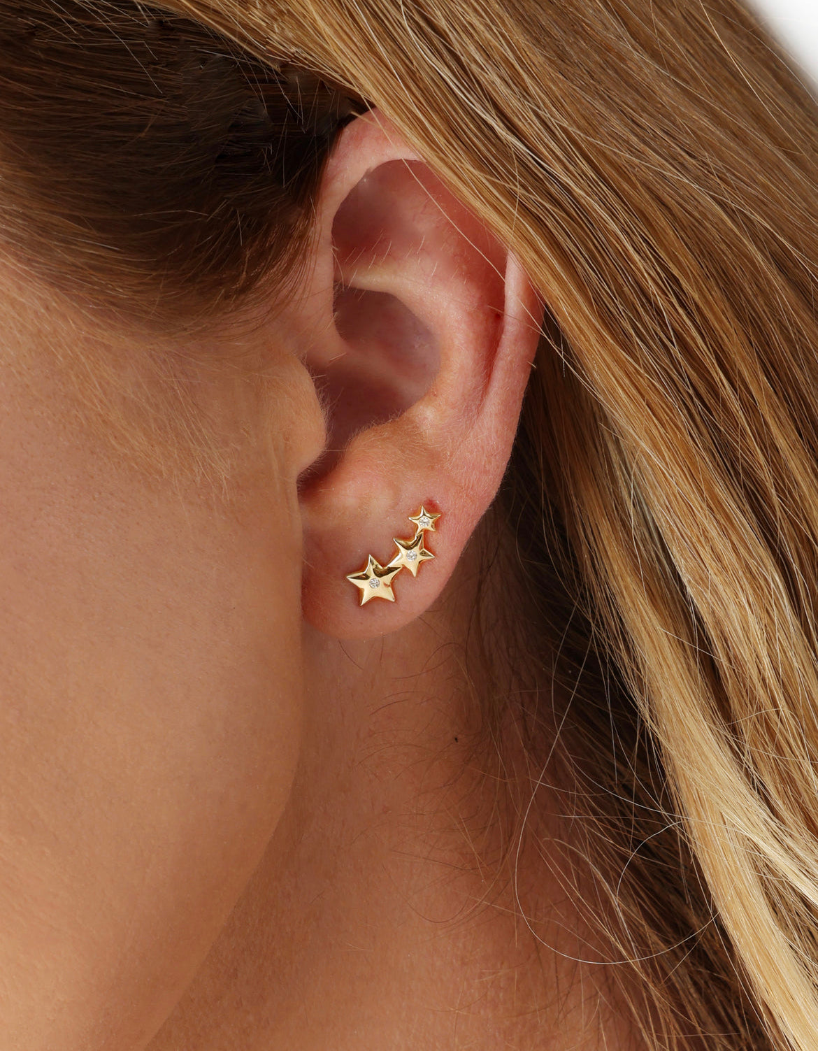 14k Yellow Gold Diamond Star Crawler Earrings