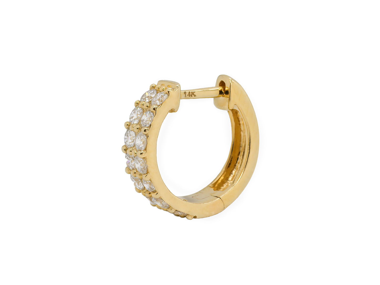 14k Yellow Gold Diamond Double Row Huggie Earrings