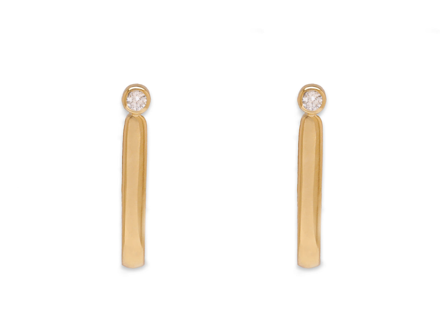 14k Yellow Gold Diamond Bar Hoop Earrings