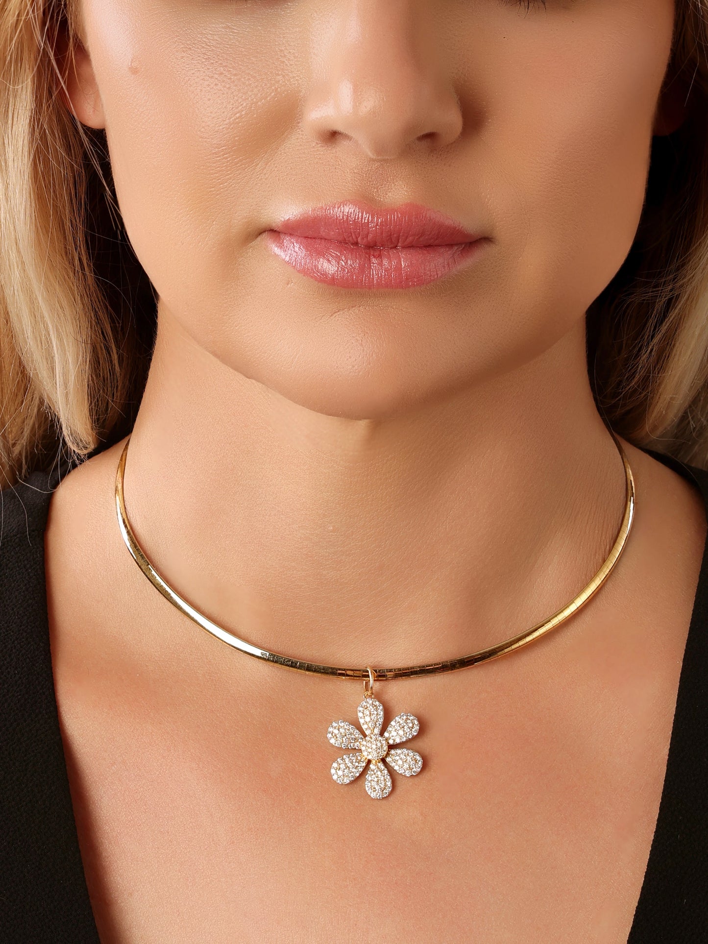 14k Yellow and White Gold Reversible Omega Charm Necklace