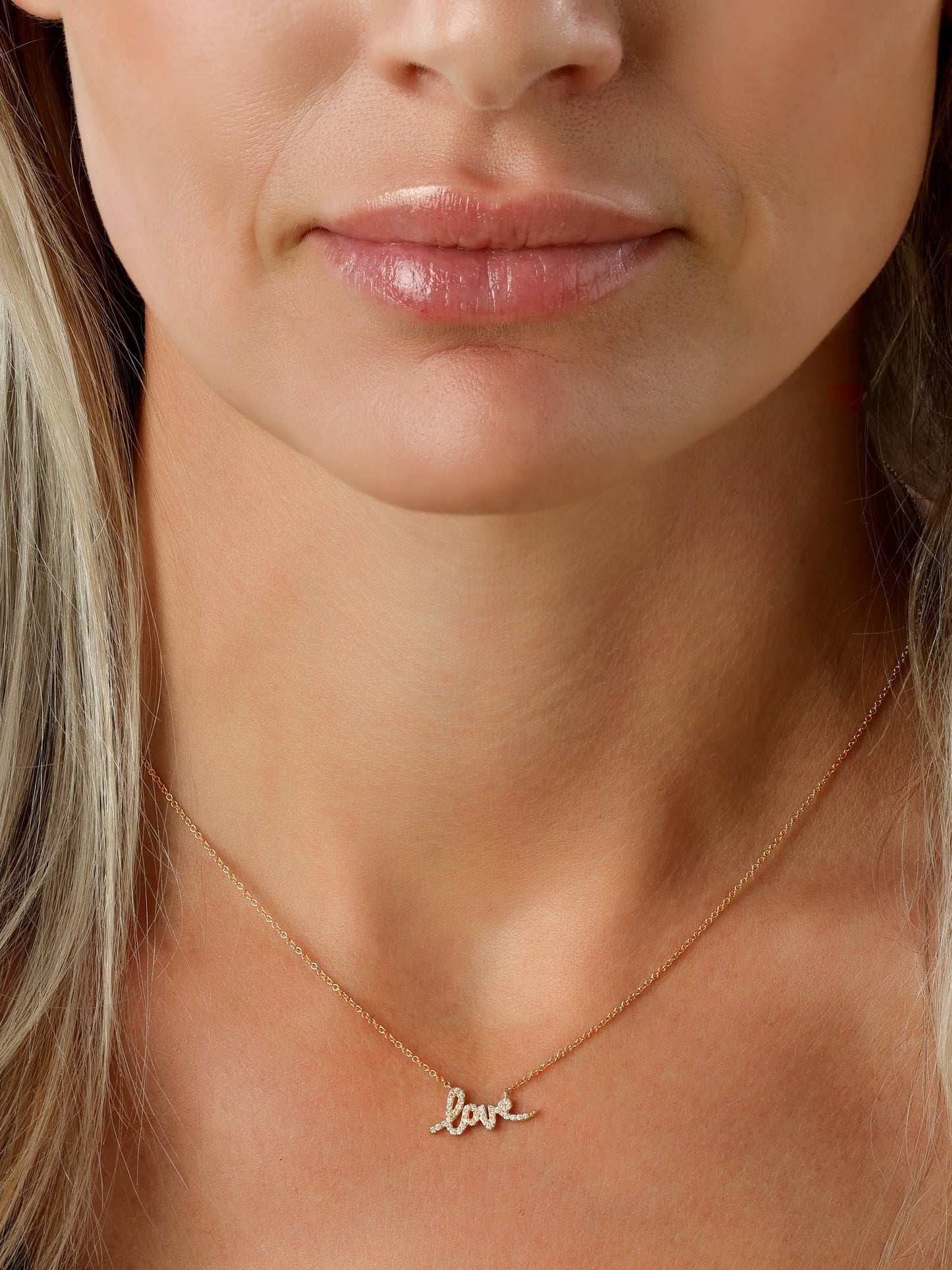 14k Yellow Gold Diamond Love Necklace