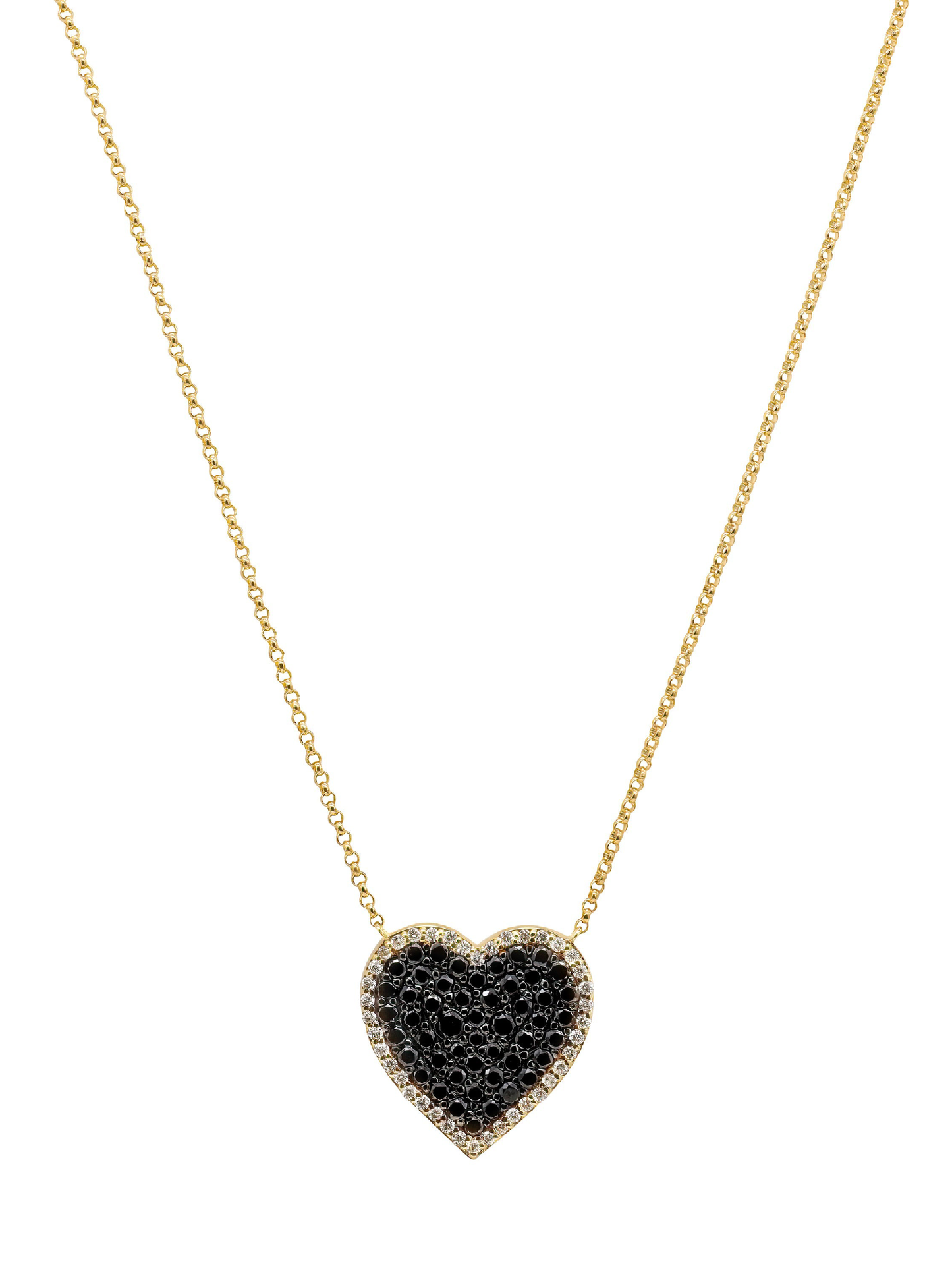 14k Yellow Gold Black Diamond Heart Necklace