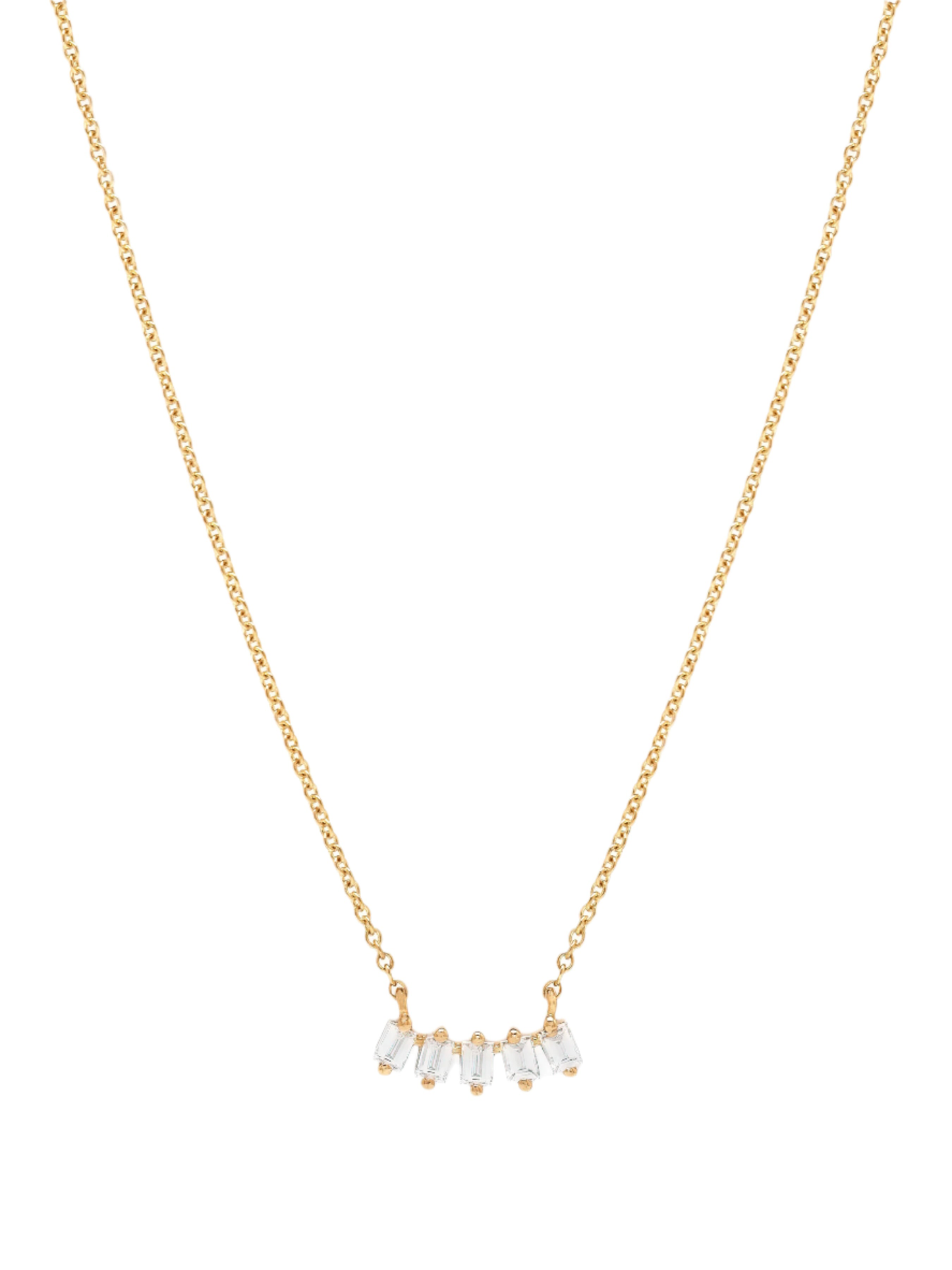 14k Yellow Gold Baguette Diamond Bar Necklace