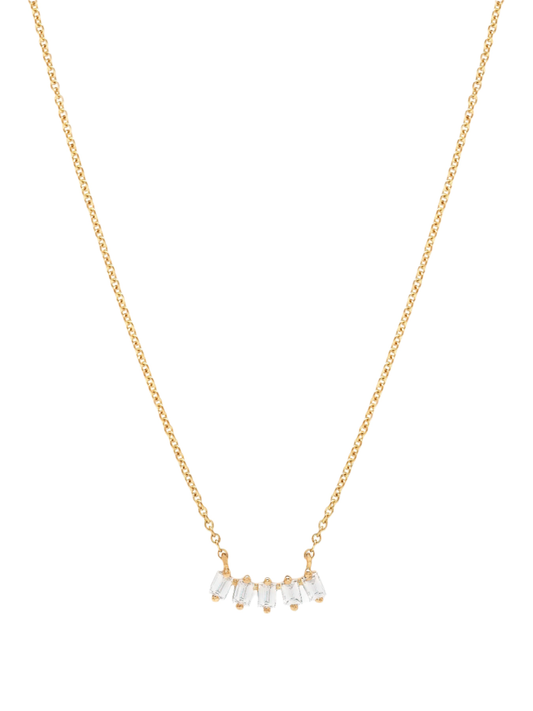 14k Yellow Gold Baguette Diamond Bar Necklace