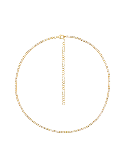 14k Yellow Gold 4 Prong Diamond Tennis Necklace