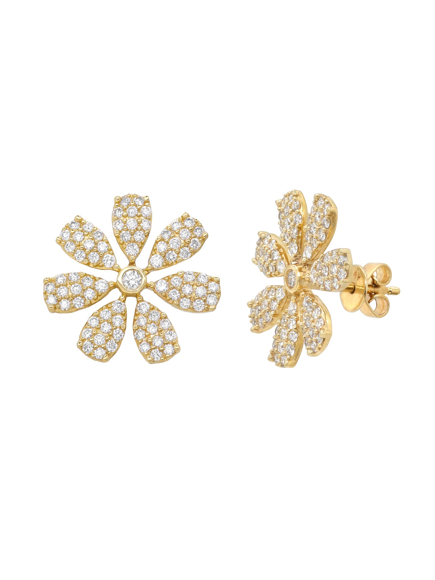 14k Yellow Gold Diamond Daisy Earrings