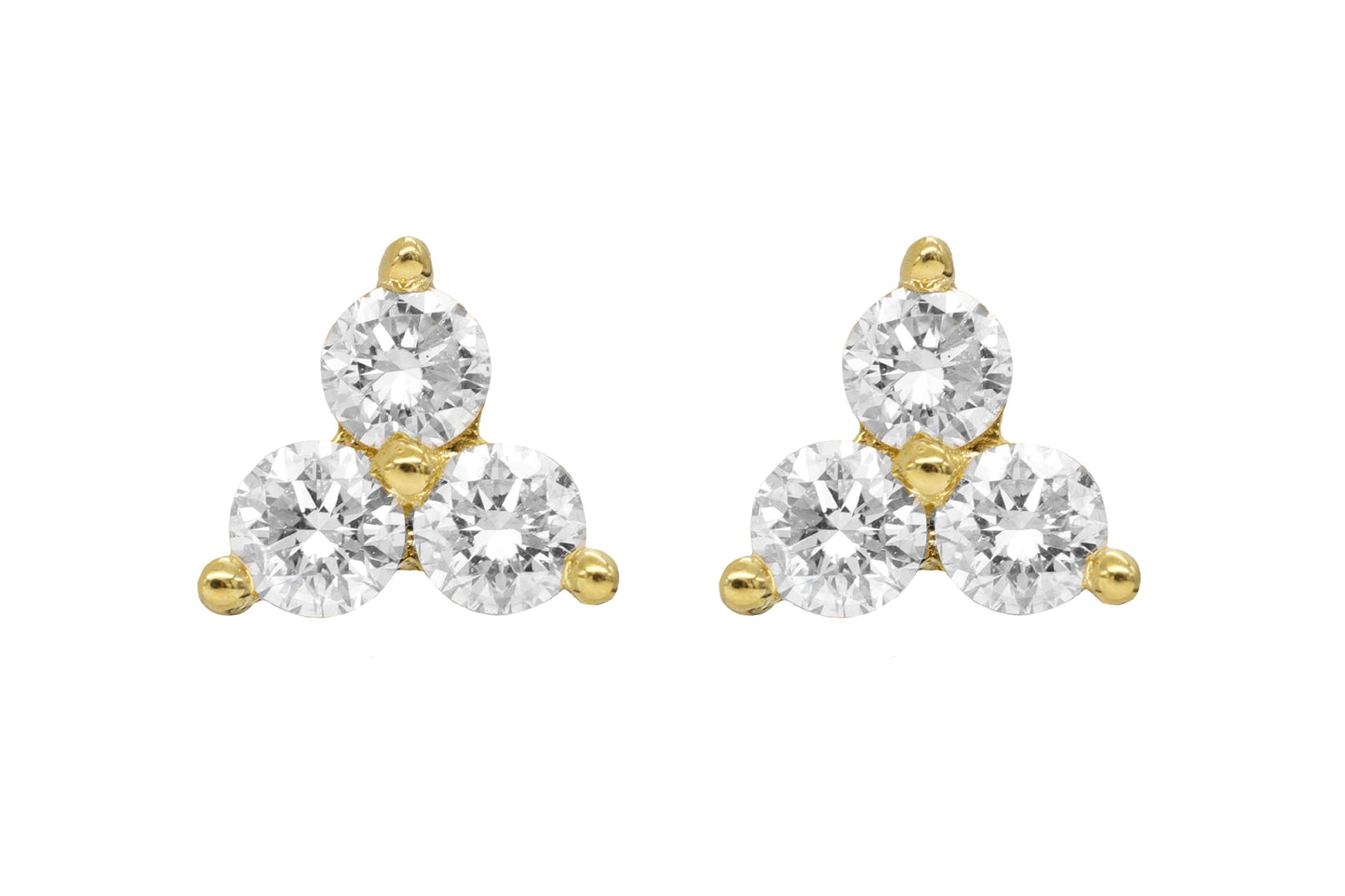 14k Yellow Gold Diamond Triangle Cluster Earrings
