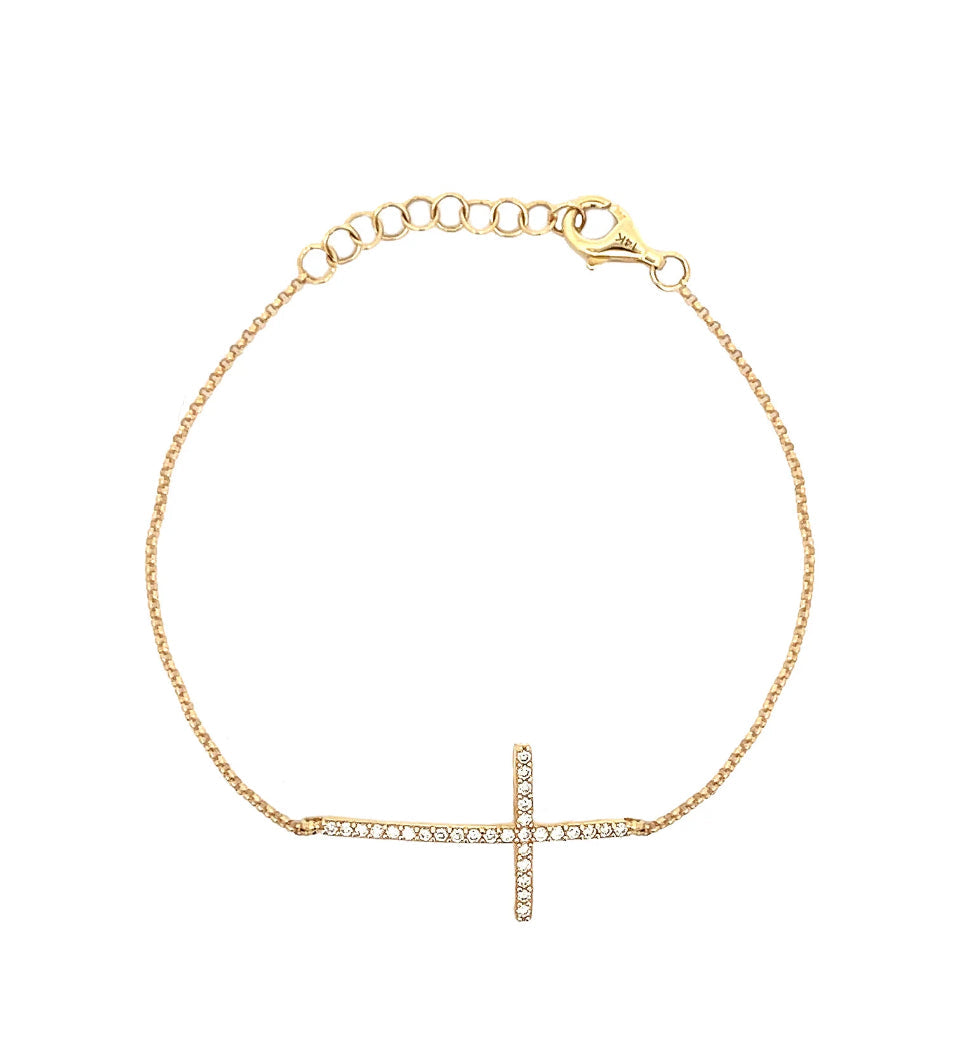 14k Yellow Gold Diamond Large Cross Bracelet