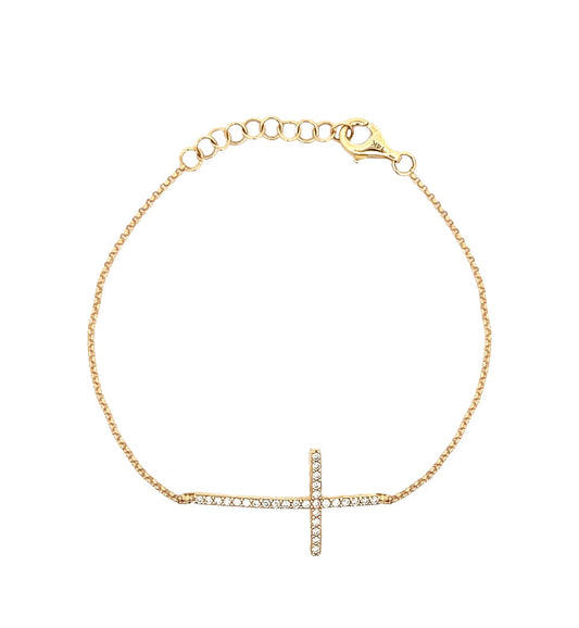14k Yellow Gold Diamond Large Cross Bracelet