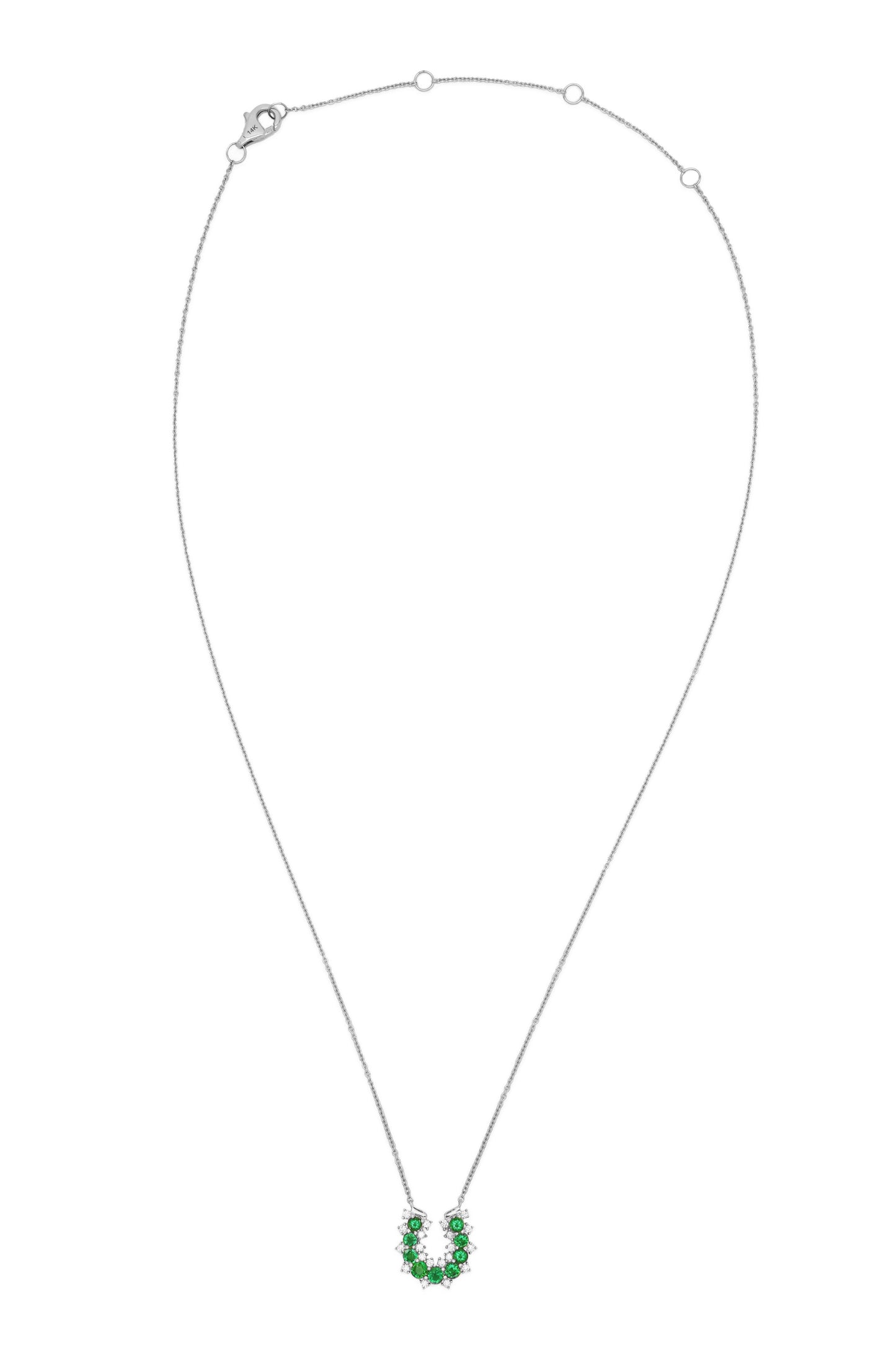 14k White Gold Diamond/Emerald Lucky Horseshoe Necklace