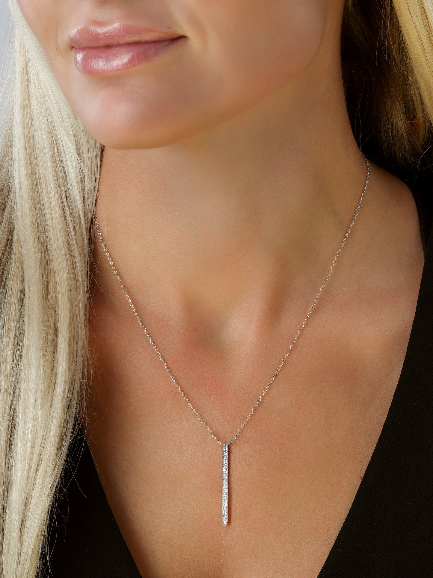 14k White Gold Diamond Double Bar Necklace