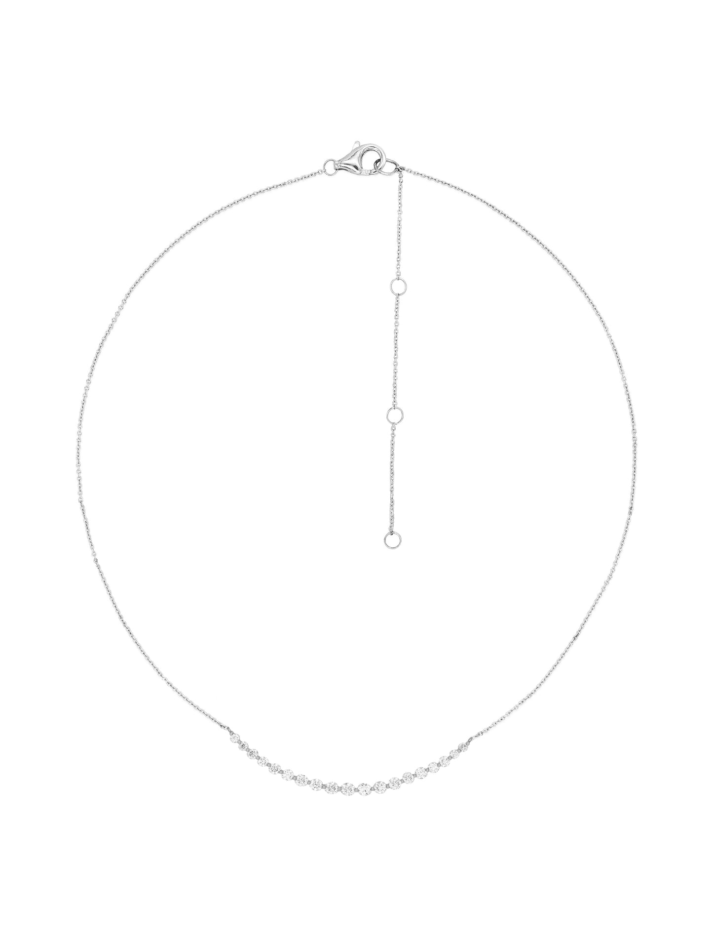 14k White Diamond Curved Round Necklace