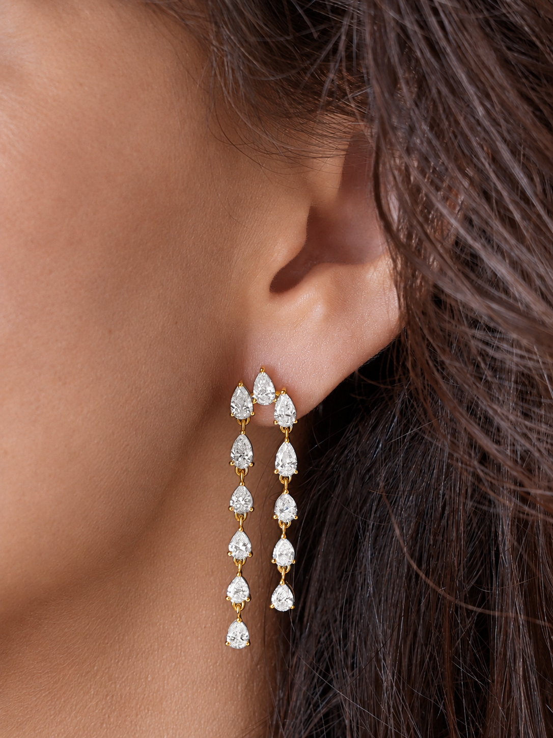 14k Yellow Gold Lab Diamond Waterfall Earrings