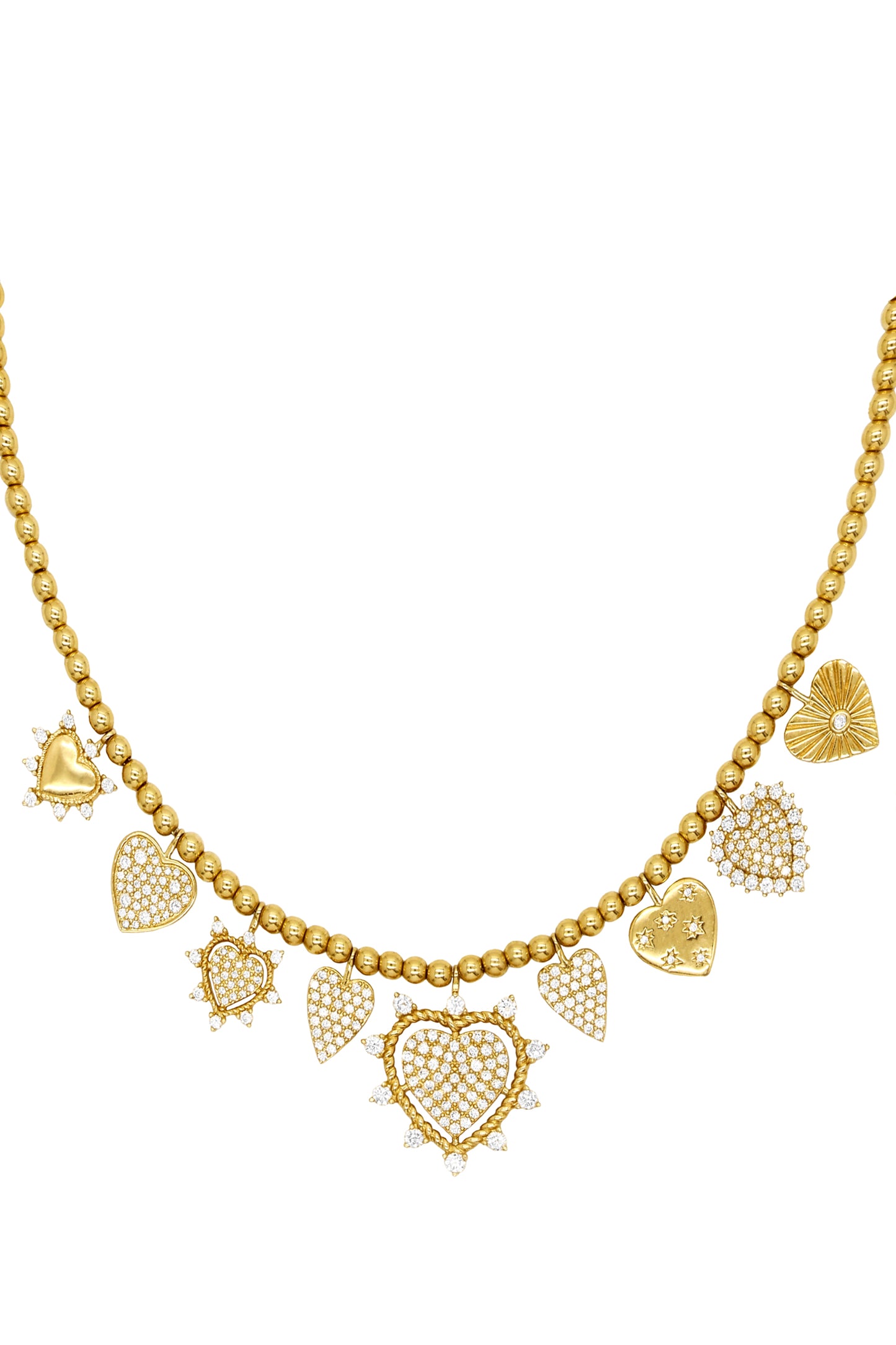14k Yellow Gold Diamond 9 Heart Charm Necklace