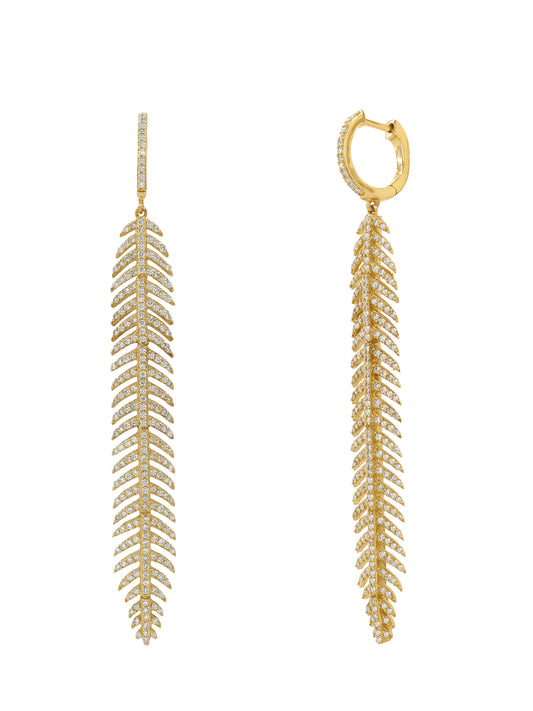 14k Yellow Gold Diamond Leaf Earrings