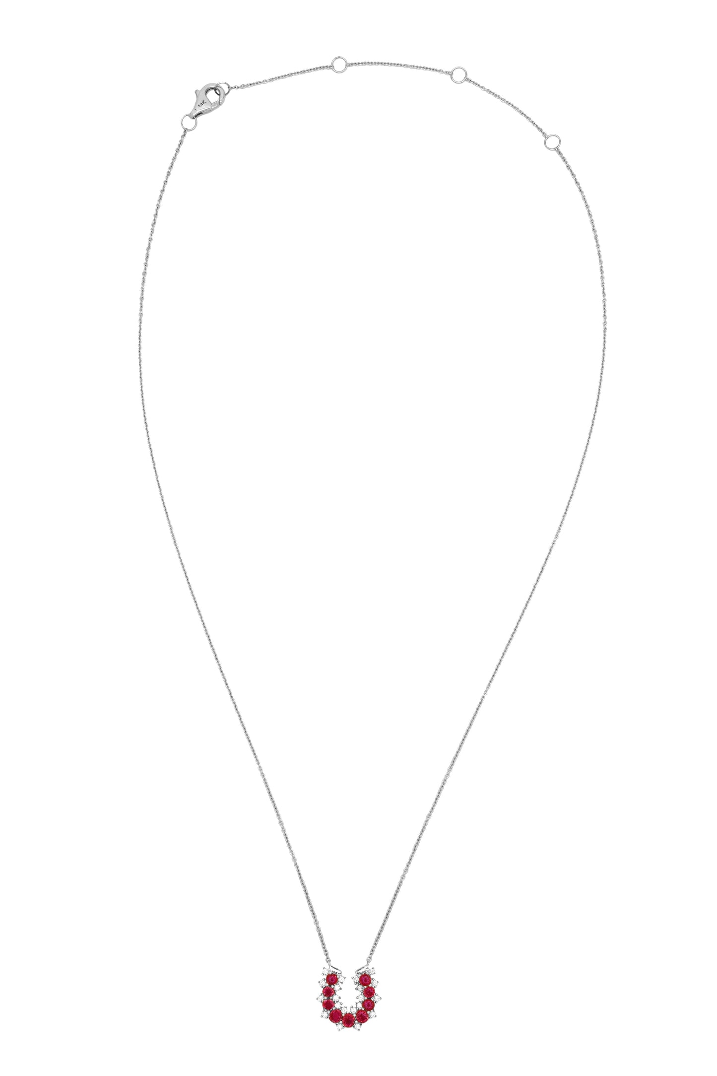 14k White Gold Diamond/Ruby Lucky Horseshoe Necklace