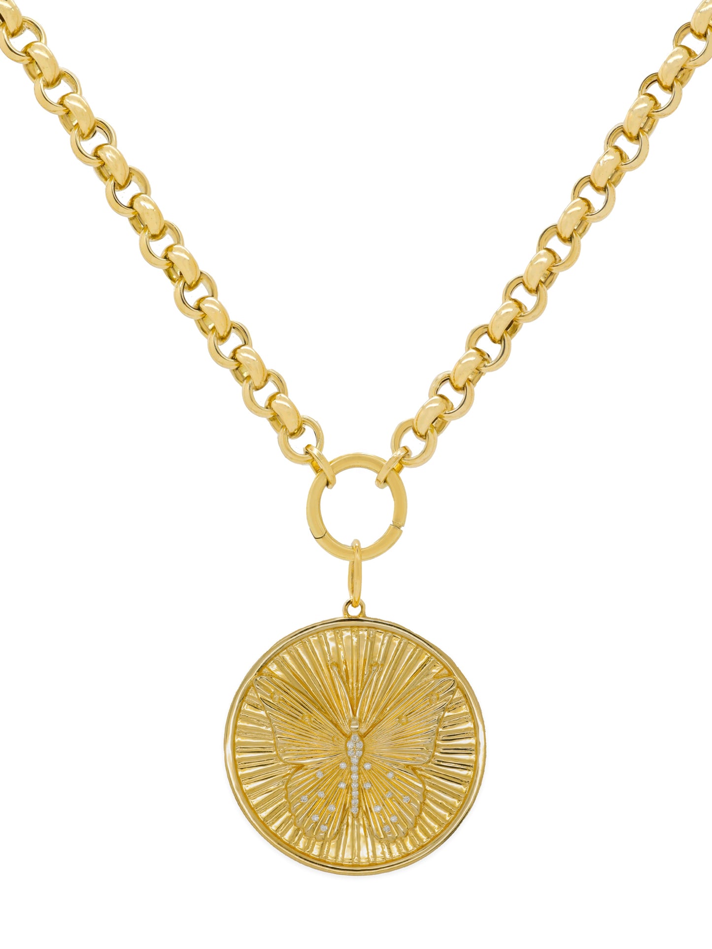 14k Yellow Gold Diamond Butterfly Coin Charm