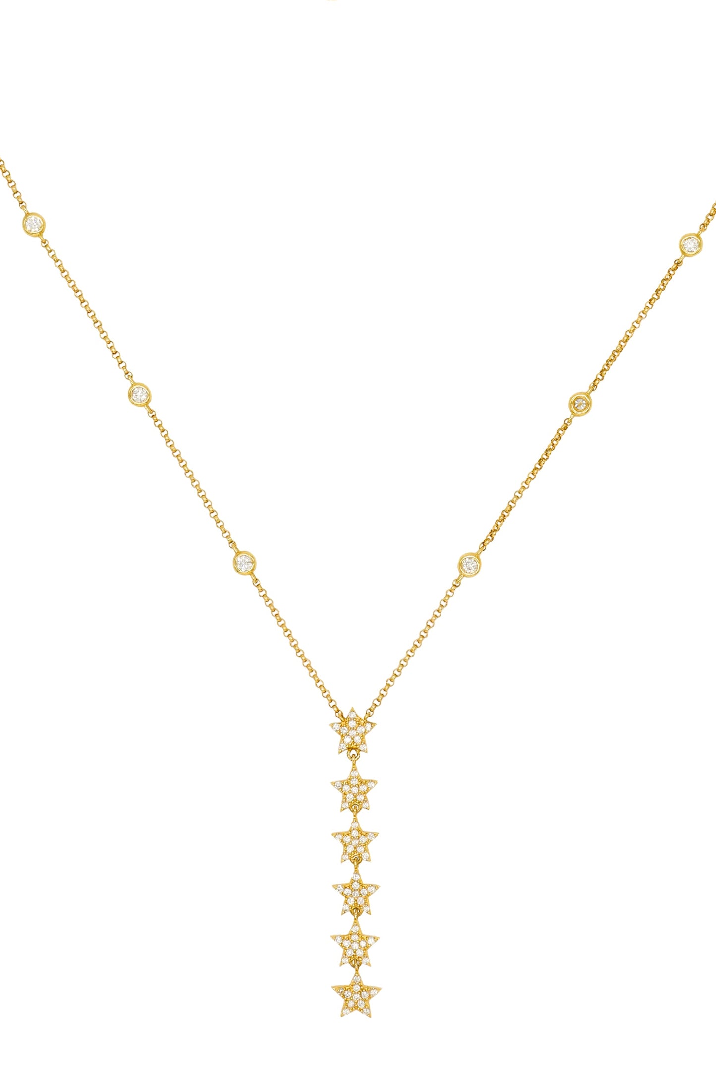 14k Yellow Gold Diamond Star/Bezel Drop Necklace