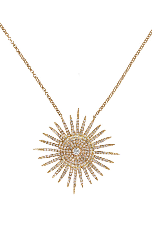 14k Yellow Gold Diamond Starburst Necklace