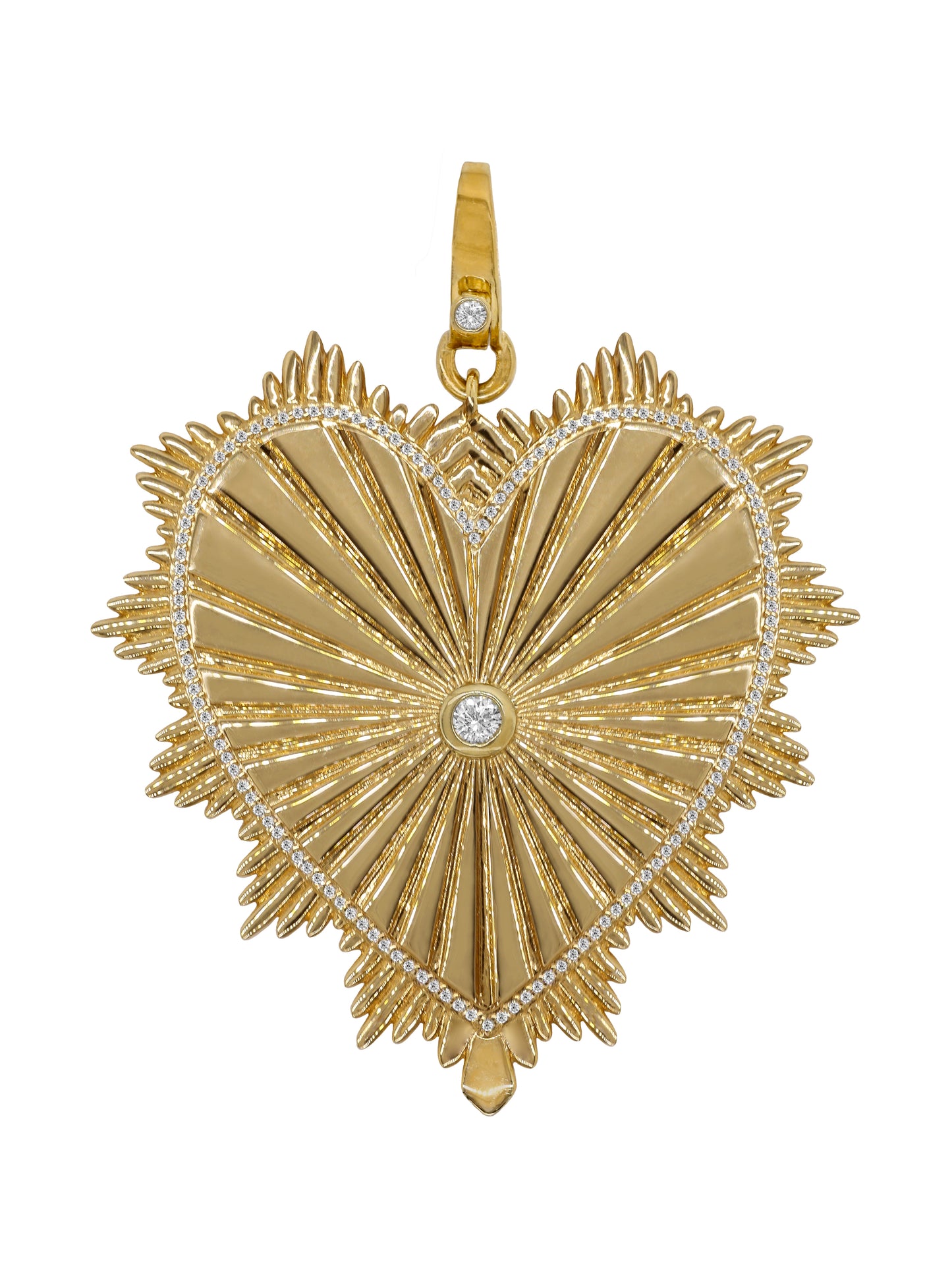 14k Yellow Gold Diamond Large Sacred Heart Lobster Clasp Charm