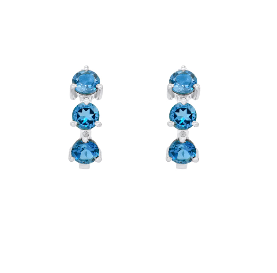 14k White Gold Large Blue Topaz Huggie Earrings