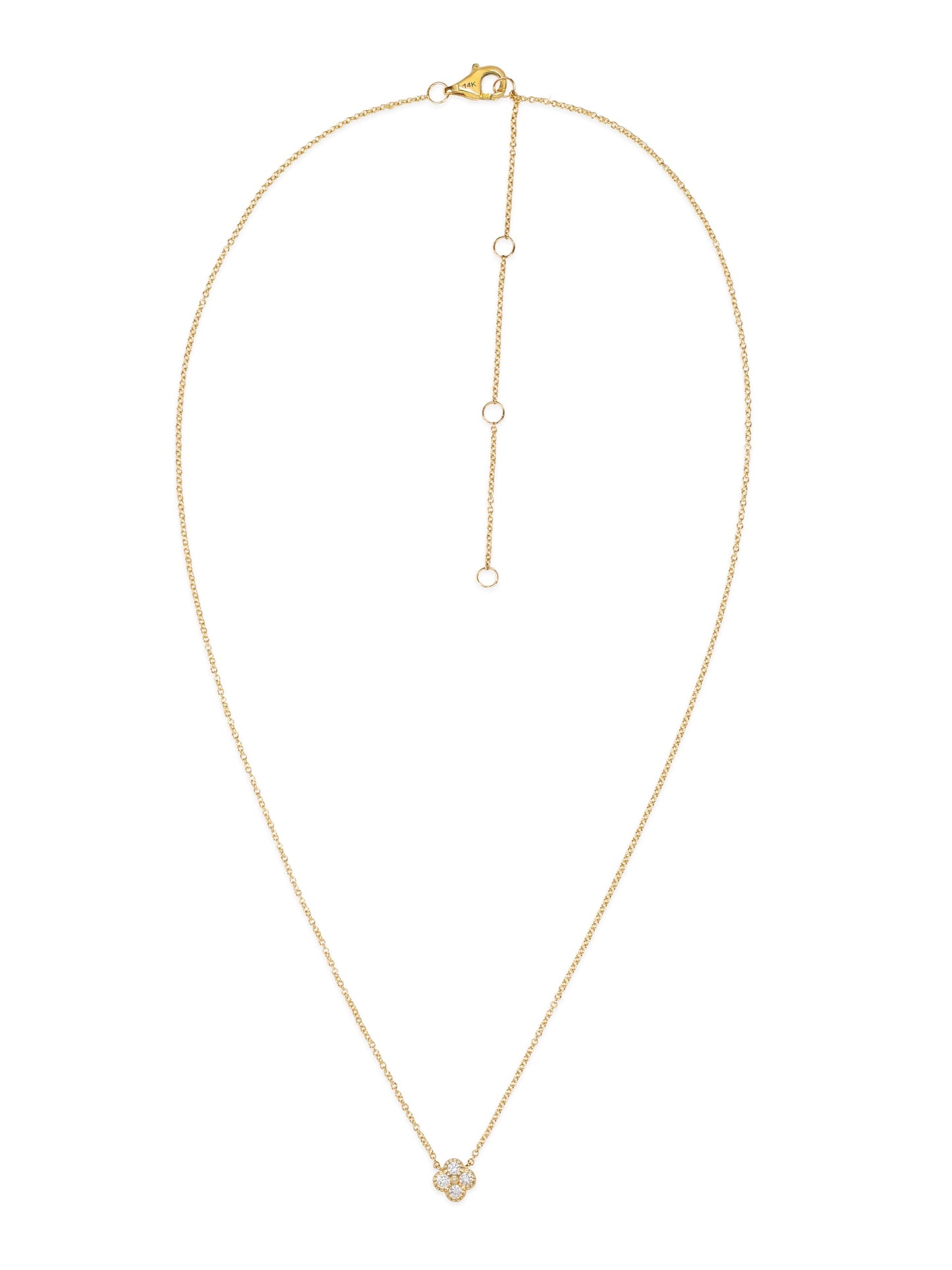 14k Yellow Gold Diamond Clover Necklace