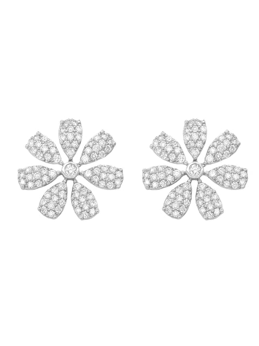 14k White Gold Diamond Daisy Earrings