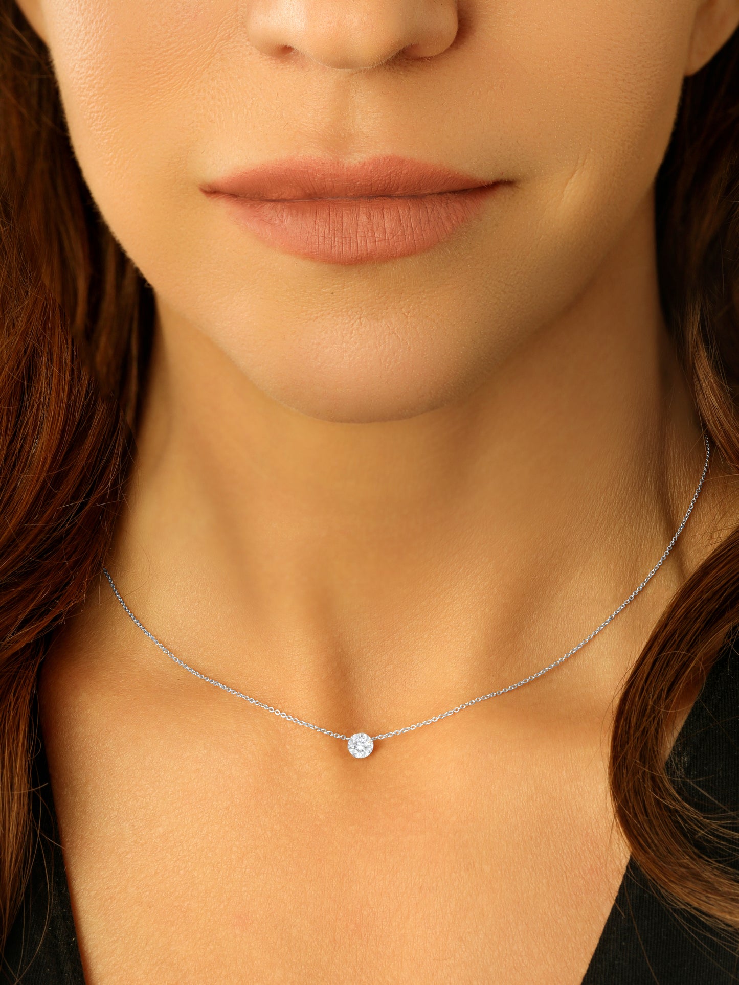 14k White Gold Single Drill Diamond Necklace