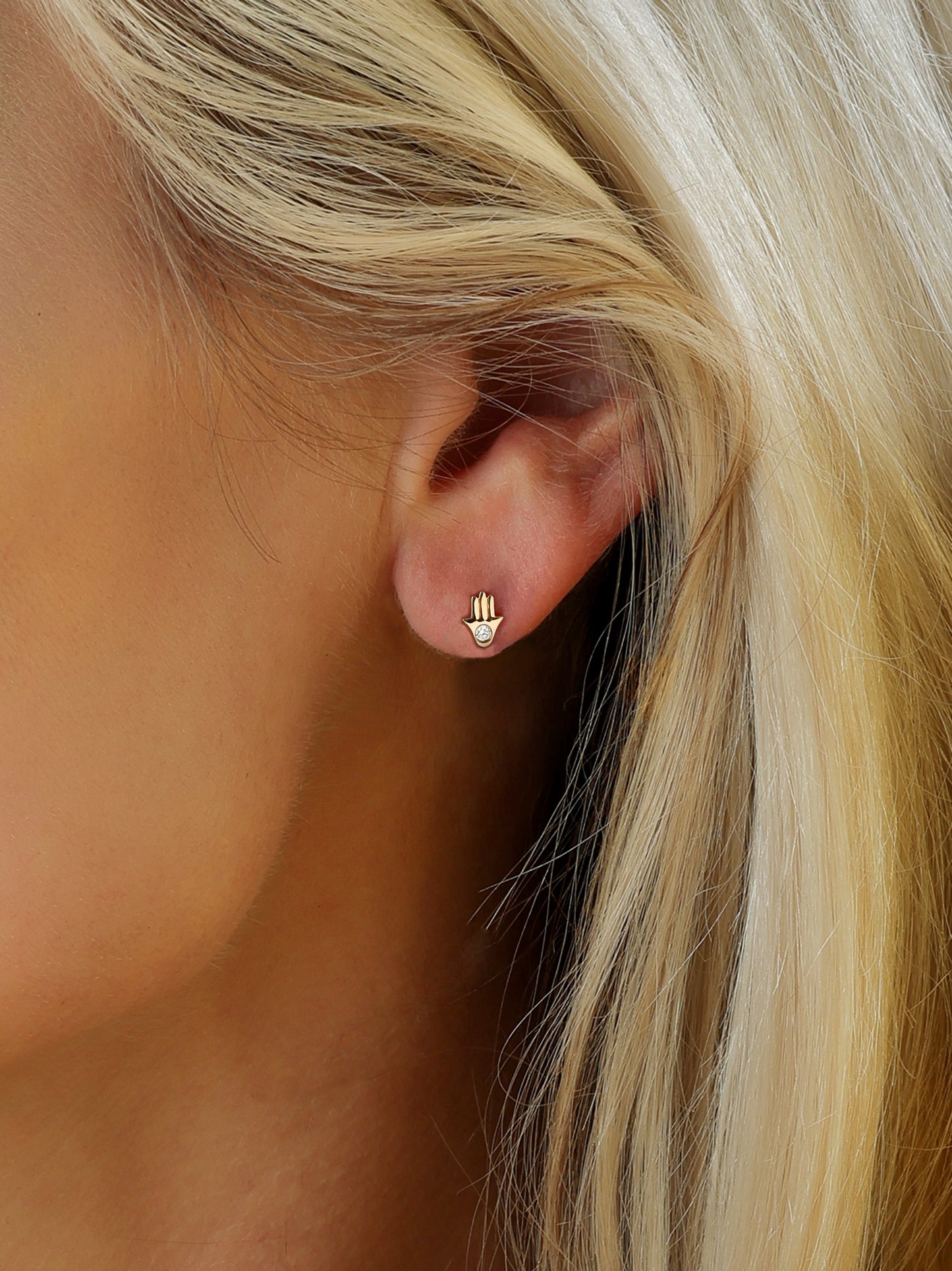 14k Yellow Gold Diamond Hamsa Hand Earrings