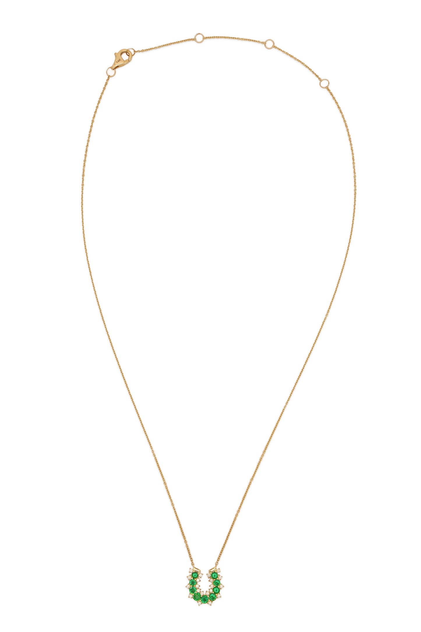 14k Yellow Gold Diamond/Emerald Lucky Horseshoe Necklace
