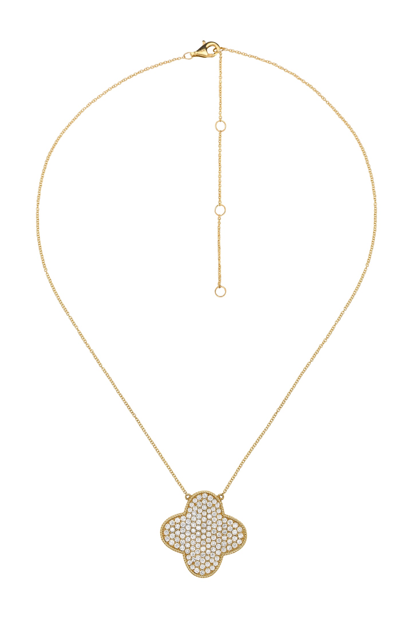 14k Yellow Gold Diamond Large Clover Necklace