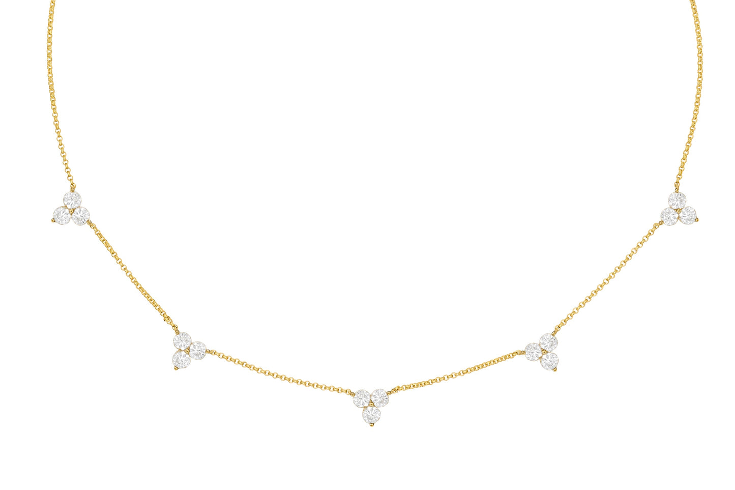 14k Yellow Gold Diamond Five Triangle Necklace